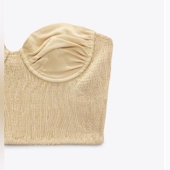 Zara Linen Blend Cropped Smocked Bustier Top - Picture 2 of 7